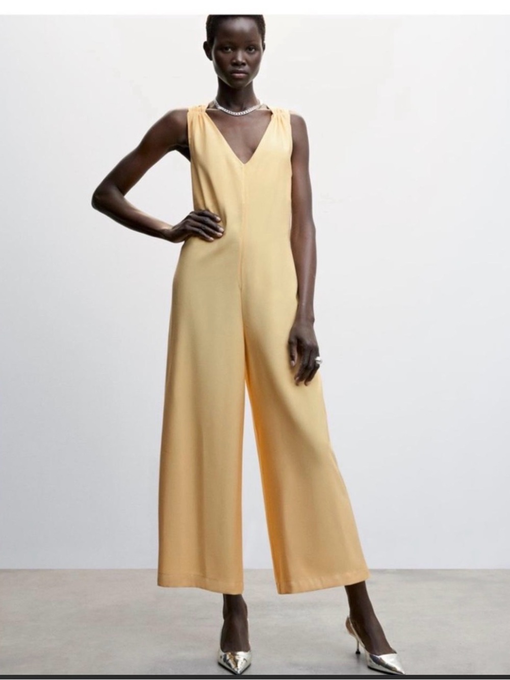 MNG Mango Sleeveless V-Neck Wide-Leg Jumpsuit